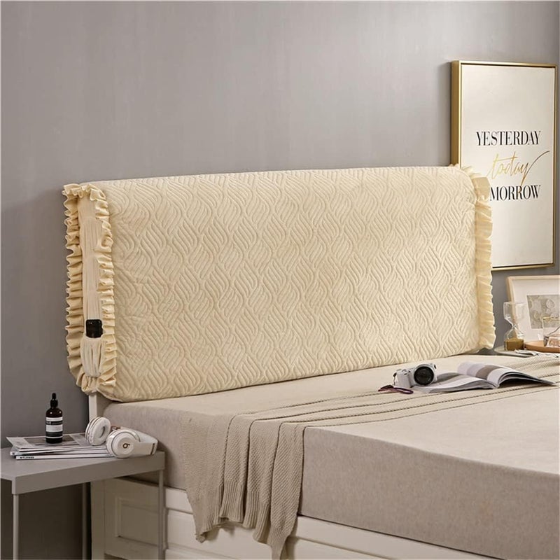 All Inclusive Elastic Bedside Cover Soft Bed Head Cover Washable Bedroom Headboard Cover Crystal Velvet Headboards Dust Cover All Kinds of Headboards Decorative,White,82.6"/210cm - Image 1