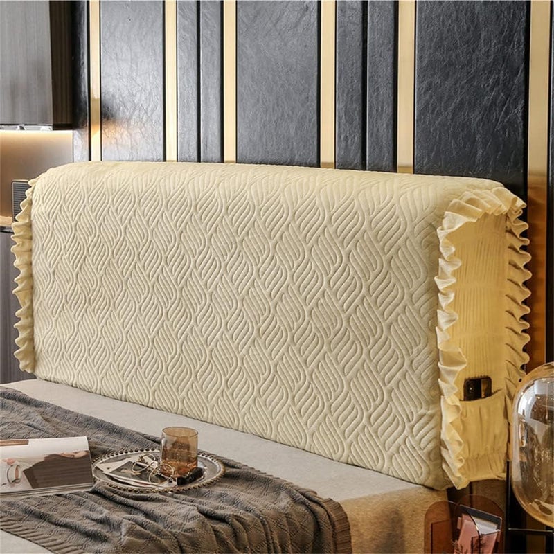 All Inclusive Elastic Bedside Cover Soft Bed Head Cover Washable Bedroom Headboard Cover Crystal Velvet Headboards Dust Cover All Kinds of Headboards Decorative,White,82.6"/210cm - Image 3