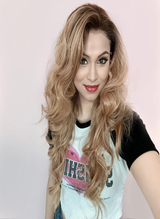 IMSTYLE Blonde Lace Front Wig Dark Rooted Wave Synthetic Wigs for Women Cosplay Party Drag Queen - Image 2