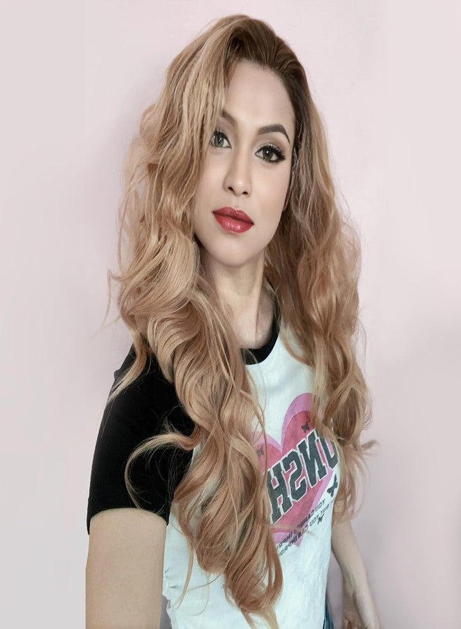 IMSTYLE Blonde Lace Front Wig Dark Rooted Wave Synthetic Wigs for Women Cosplay Party Drag Queen - Image 3