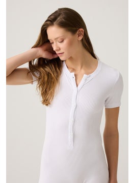 Los Ojos White Ribbed Short Sleeve Short Jumpsuit Short Romper  - Image 2