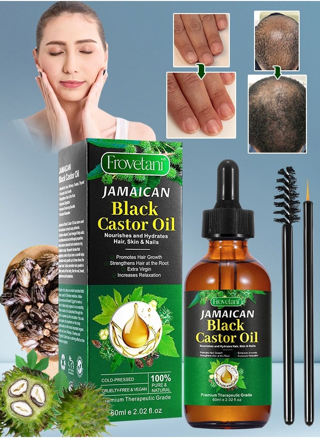 Frovetani - 60ml Jamaican Black Cold Pressed Castor Oil for Hair and Skin Care Eyelashes and Eyebrows Hair Loss & Dry Damaged Hair Nourishment Scalp Stimulates Hair Growth for Men & Women - Image 1