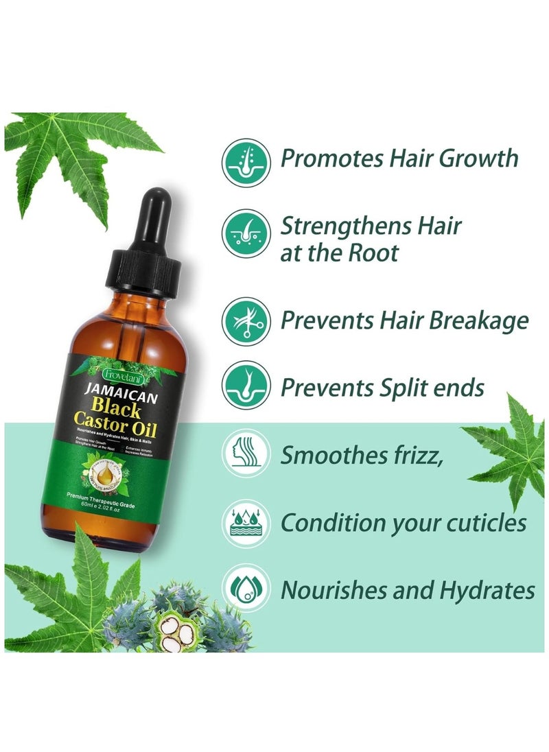 Frovetani - 60ml Jamaican Black Cold Pressed Castor Oil for Hair and Skin Care Eyelashes and Eyebrows Hair Loss & Dry Damaged Hair Nourishment Scalp Stimulates Hair Growth for Men & Women - Image 1