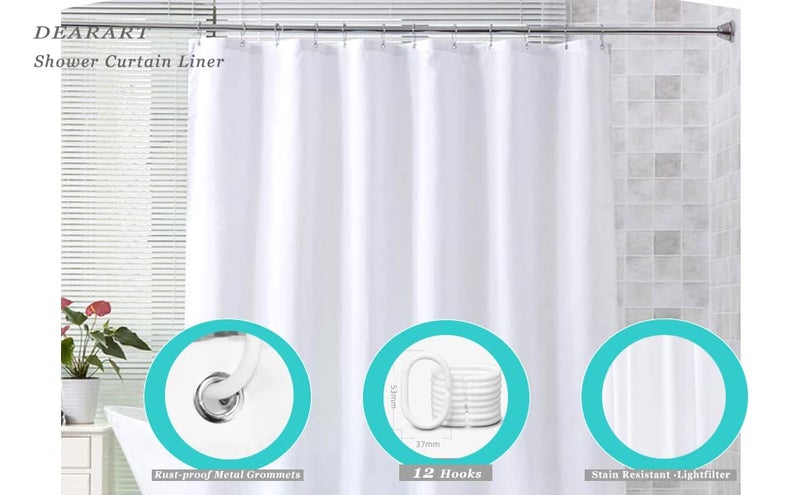 DEARARTBath Bright White Shower Curtain Liner, 60''W*72''H inch Cloth Shower Curtains with Grommet and Hooks, Waterproof Water Resistant Washable, Easy Care Easy Clean - Image 3
