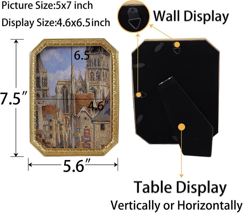 SIKOO Vintage 5×7 Gold Picture Frame Antique Ornate Photo Frame Tabletop and Wall Hanging with High Definition Glass Front for Home Décor,Retro Photo Gallery, Old-Fashioned Art Dense material - Image 2