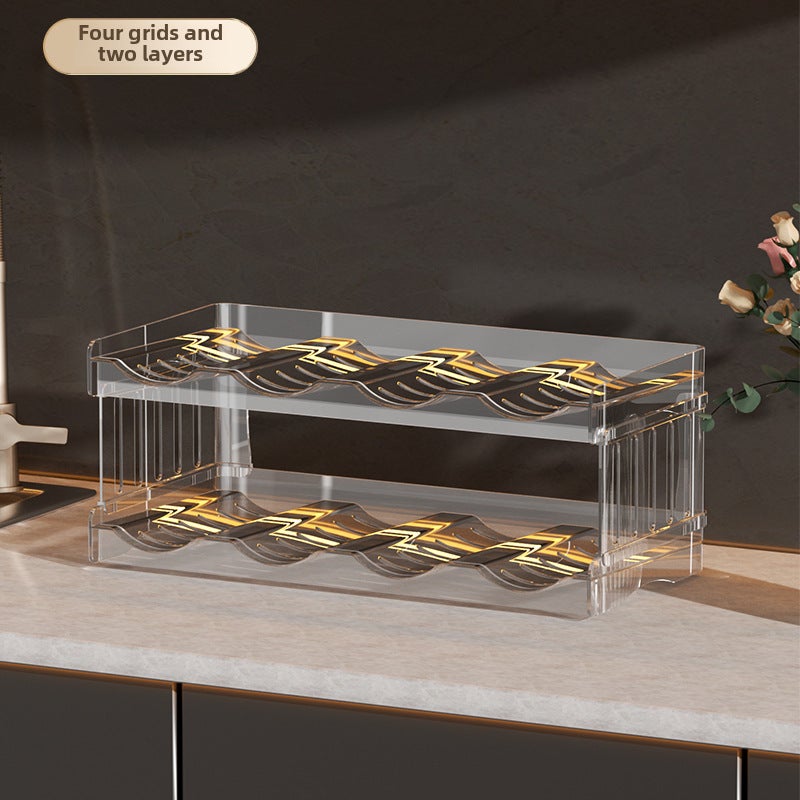 Folding Cup Rack Multi-layer Transparent Water Cup Storage Rack Light Luxury Refrigerator Beverage Rack Stackable and Removable Wine Rack([four] two layers) - Image 1