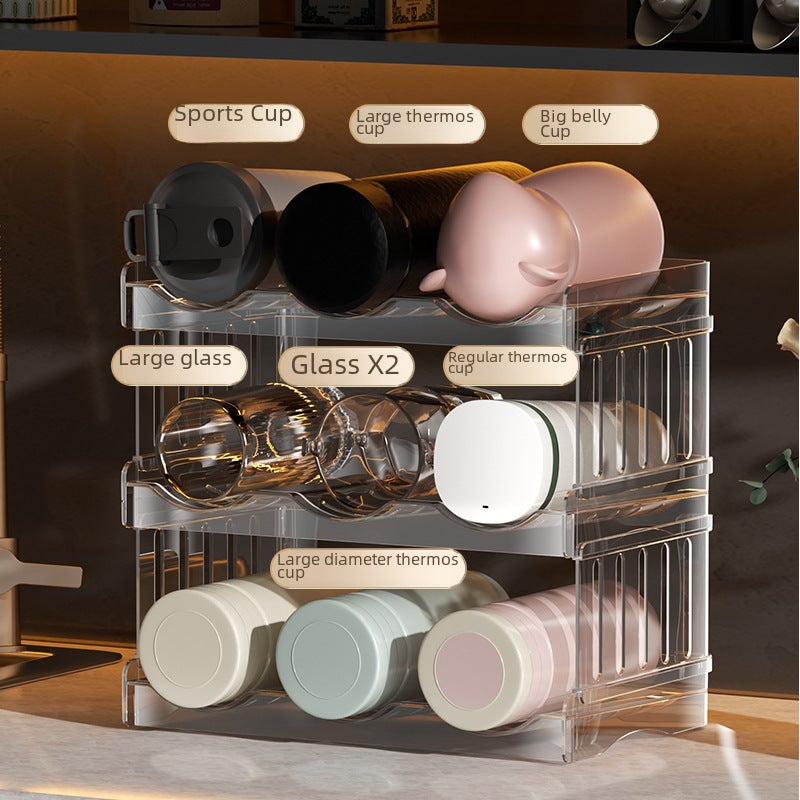 Folding Cup Rack Multi-layer Transparent Water Cup Storage Rack Light Luxury Refrigerator Beverage Rack Stackable and Removable Wine Rack([four] two layers) - Image 2