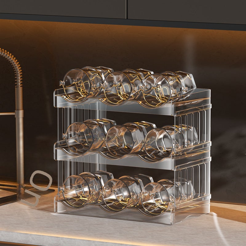 Folding Cup Rack Multi-layer Transparent Water Cup Storage Rack Light Luxury Refrigerator Beverage Rack Stackable and Removable Wine Rack([four] two layers) - Image 5