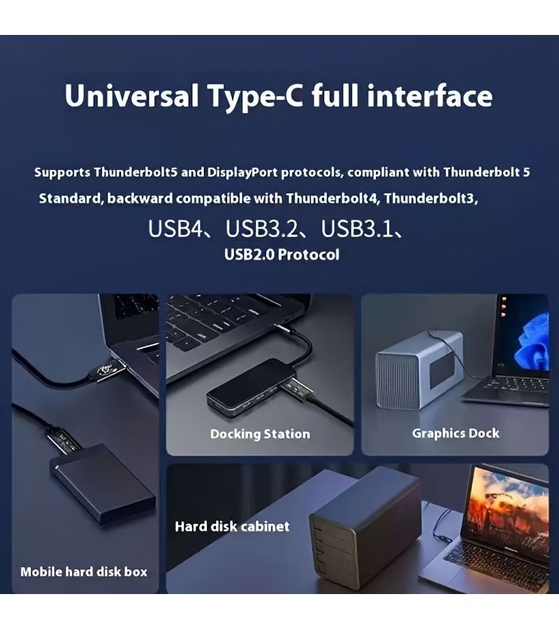 كابل Thunderbolt 5 من USB-C إلى USB-C بطول 39.37 بوصة، شحن سريع، نقل بيانات بسرعة 80 جيجابت/ثانية، عرض نطاق ترددي 120 جيجابت/ثانية، متوافق مع الإصدارات السابقة Thunderbolt 4 و3 وUSB4 وUSB 3.2 Gen 2×2 وUSB 3.2 وUSB 2.0، يدعم إخراج فيديو بدقة 16K و8K و4K، متوافق مع iPhone 16 وMacBook. - Image 5