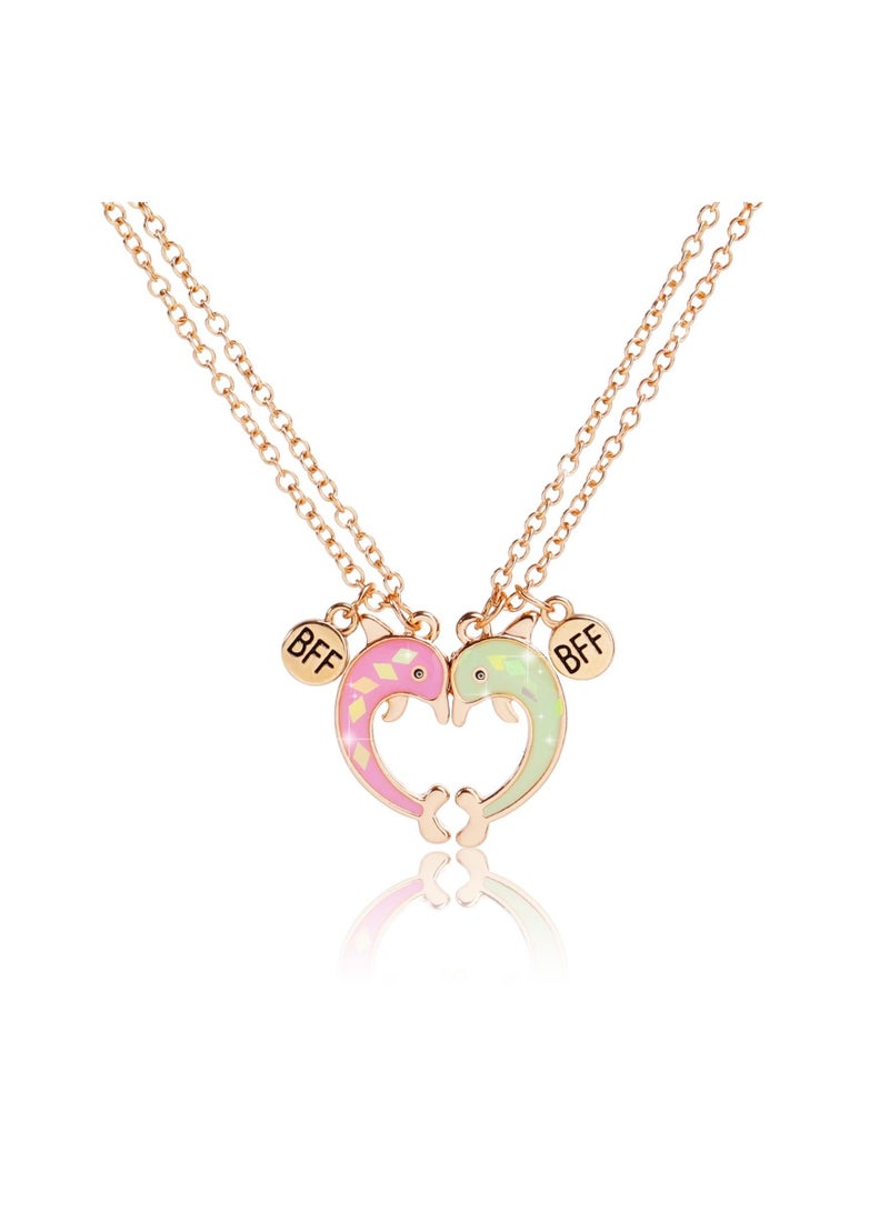 Captaintech BFF Necklaces 2PCS Friendship Magnetic Necklaces Best Friends Gold Dolphin Pendant Chain Necklaces for Girls Women Friendship Jewelry Gifts for Kids - Image 1