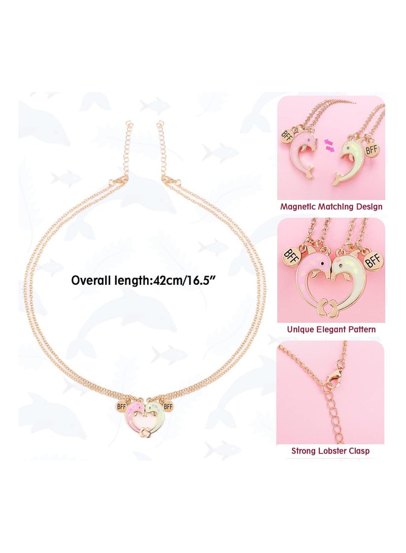 Captaintech BFF Necklaces 2PCS Friendship Magnetic Necklaces Best Friends Gold Dolphin Pendant Chain Necklaces for Girls Women Friendship Jewelry Gifts for Kids - Image 3