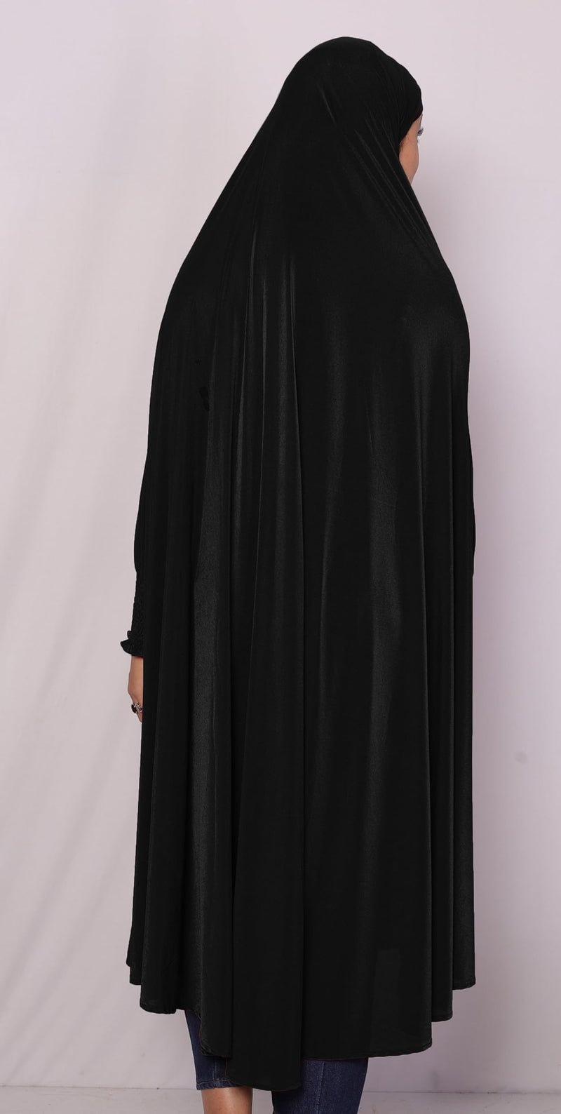 ICW Women Stretchable Jersey Smoking Sleeve Jilbab Cum Prayer Khimar Hijab (Free Size) 60 Inch (Black), Female - Image 2