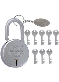 Foora Foora Aligarh Round 65mm Lock Metal Body Double Locking 8 Steel Levers 8 Keys with Keychain Silver Finish HighSecurity Padlock for Doors Gates Shutters Made in India  - Image 1