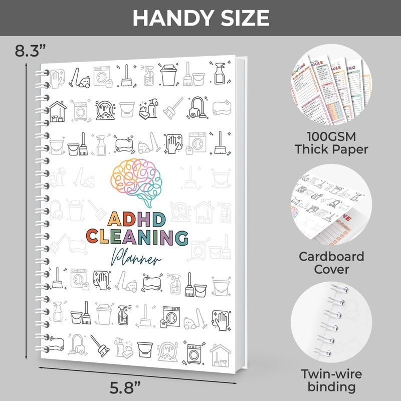 BOYESE ADHD Cleaning Planner, ADHD Cleaning and Organizing Planner for Adults Women, House Clean Schedule and Checklist, Daily Weekly Monthly Chore Chart Notebook Calendar 5.8 x 8.3" - Image 2