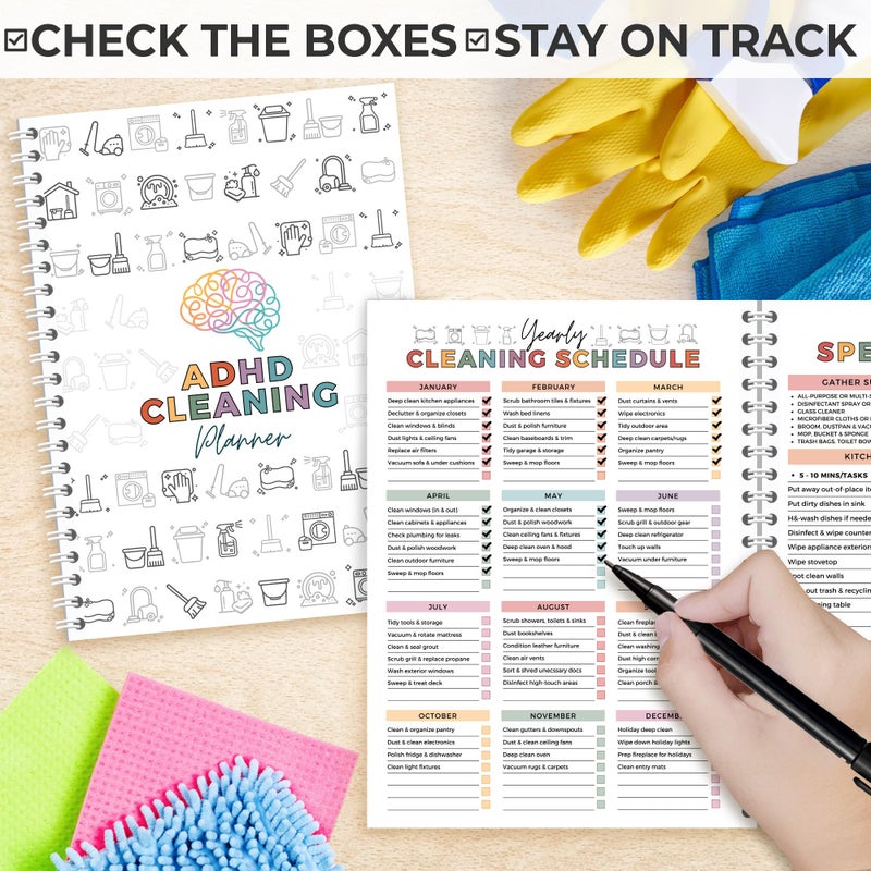BOYESE ADHD Cleaning Planner, ADHD Cleaning and Organizing Planner for Adults Women, House Clean Schedule and Checklist, Daily Weekly Monthly Chore Chart Notebook Calendar 5.8 x 8.3" - Image 4