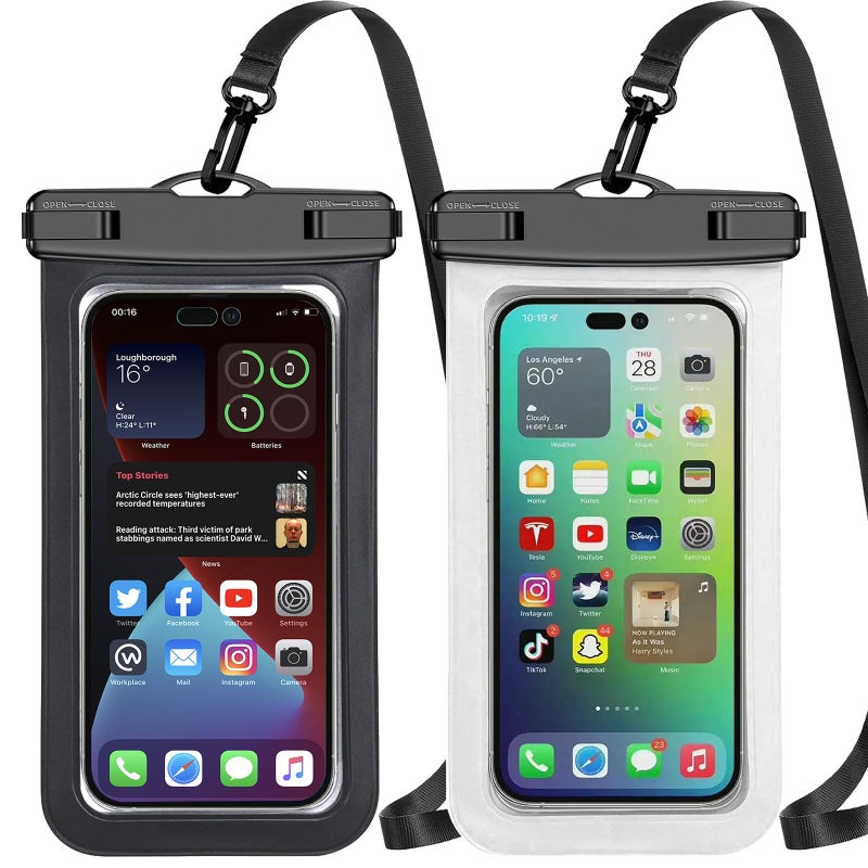 Famoby Up to 8.3" 2 Pack Black White Universal Waterproof Phone Pouch, Large Phone Waterproof Case Dry Bag,Protection Level: IP68,Outdoor Sports for Apple iPhone,Samsung,and More,Black,White - Image 1