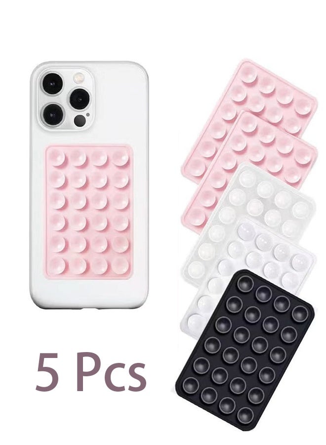 5 قطع من حامل الهاتف بالشفط، قبضة شفط سيليكون للهاتف متوافقة مع حافظات iPhone وAndroid، حامل ملحقات الهاتف المحمول بدون استخدام اليدين، قبضة هاتف لاصقة لمقاطع فيديو TikTok والصور الشخصية (2 وردي، أسود، 2 أبيض) - Image 1