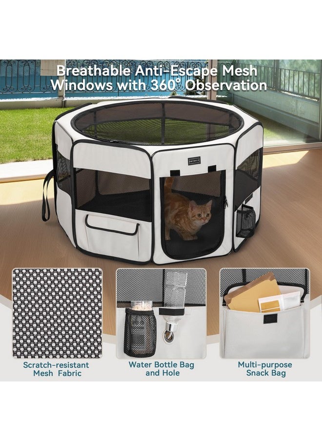 Petsfit PETSFIT Dog Playpen, Pop Up 29.5" Sturdy Small Animal Playpen Dog Kennel Foldable Portable Puppy Cat Playpen Indoor Outdoor with Carring Case,Zipper Removable Mesh Top and Leakproof Bottom Mat Beige S  - Image 5