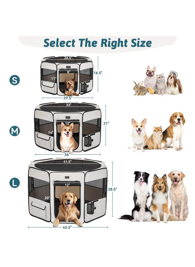 Petsfit PETSFIT Dog Playpen, Pop Up 29.5" Sturdy Small Animal Playpen Dog Kennel Foldable Portable Puppy Cat Playpen Indoor Outdoor with Carring Case,Zipper Removable Mesh Top and Leakproof Bottom Mat Beige S  - Image 2