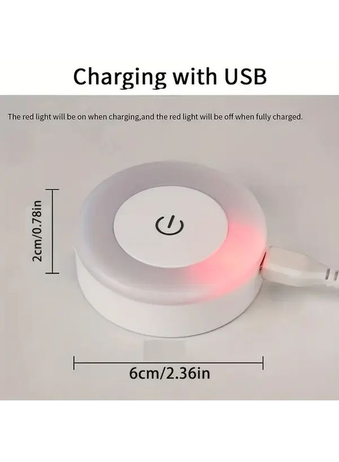 White Mini LED Touch Sensor Night Light USB Rechargeable Magnetic Wall Round - Image 4