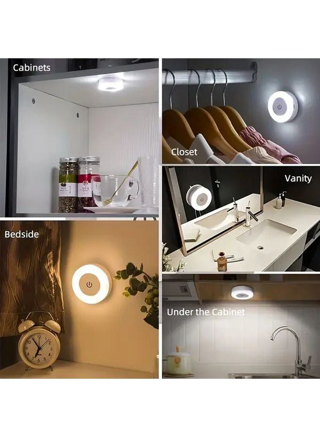 White Mini LED Touch Sensor Night Light USB Rechargeable Magnetic Wall Round - Image 5