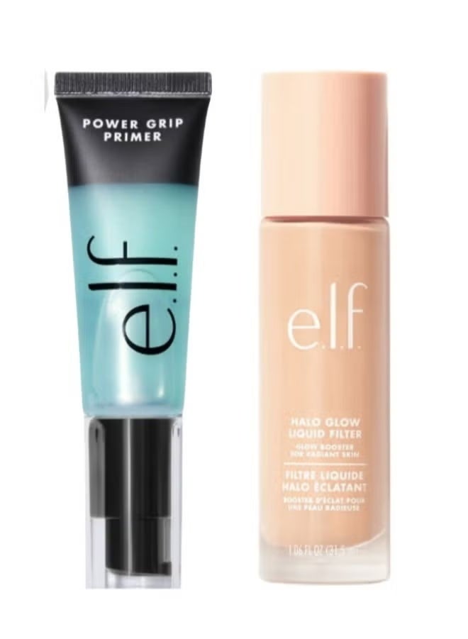 elf Halo Glow Liquid Filter, Complexion Booster For A Glowing, Soft-Focus Look, Infused With Hyaluronic Acid, Vegan 1 Fair + Power Grip Primer Clear 24 ml - Image 1