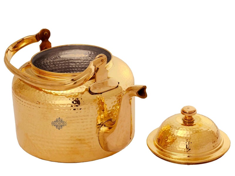 INDIAN ART VILLA INDIAN ART VILLA Brass Hammered Tea Pot Kettle Perfect for Tea and Coffee Traditional and Elegant Design 7 Litre Capacity Gold  - Image 5