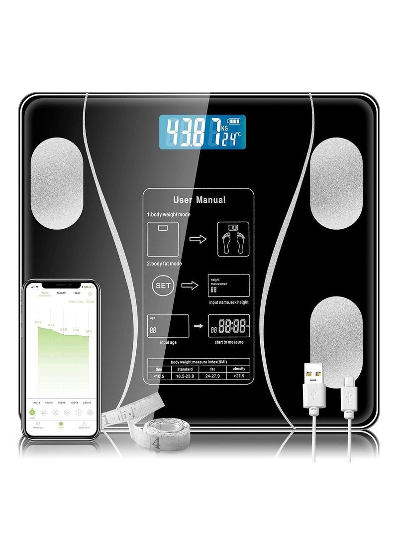 NNEWVANTE Bluetooth Body Fat Monitors Digital Scale for Bathroom Scale Measure Weight and Body Fat BMI Body Composition Analyzer Kitchen Scale (Black)  - Image 1