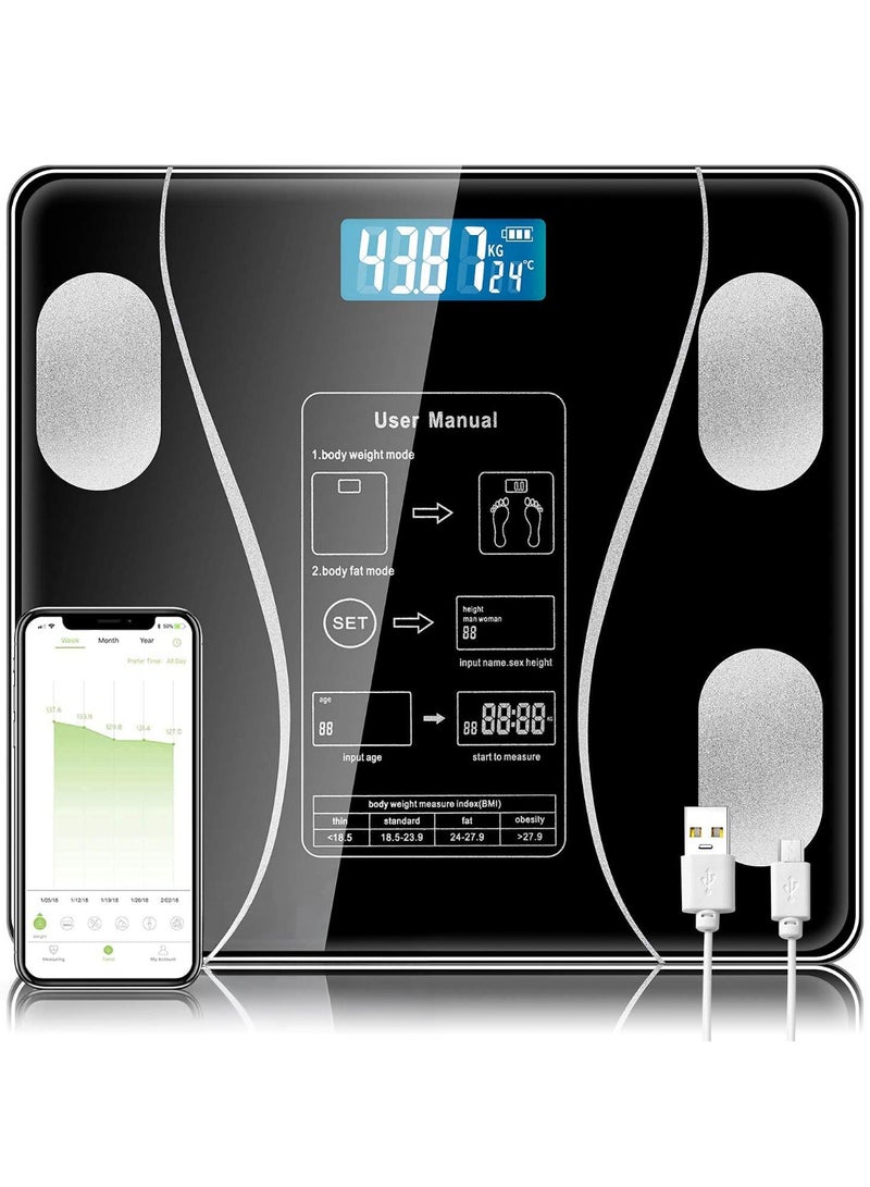 NNEWVANTE Bluetooth Body Fat Monitors Digital Scale for Bathroom Scale Measure Weight and Body Fat BMI Body Composition Analyzer Kitchen Scale (Black) - Image 1