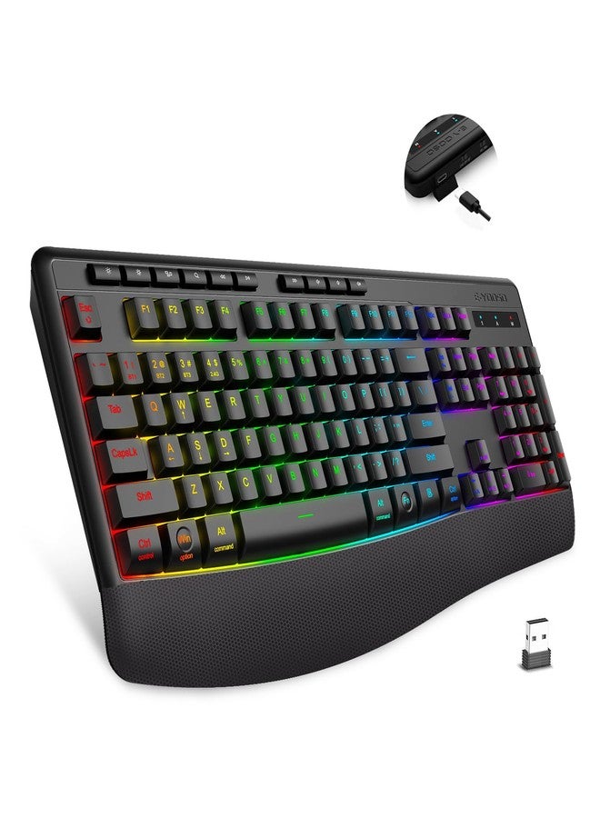 إي-يوسو لوحة مفاتيح الألعاب اللاسلكية XuanGui RGB، تدعم تقنية بلوتوث 5.0/2.4 جيجاهرتز/USB-C سلكية، 104 مفتاح كامل الحجم، 8 مفاتيح بإضاءة خلفية RGB، 10 مفاتيح للوسائط المتعددة، 12 مفتاح اختصار، مسند راحة يد مريح، متوافقة مع أنظمة ويندوز/ماك/أجهزة الكمبيوتر الشخصية/بلاي ستيشن 5/إكس بوكس/الأجهزة اللوحية/أجهزة الكمبيوتر المحمولة (K787) - Image 1