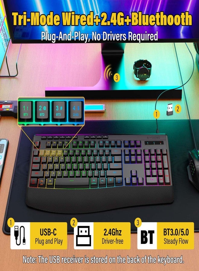 إي-يوسو لوحة مفاتيح الألعاب اللاسلكية XuanGui RGB، تدعم تقنية بلوتوث 5.0/2.4 جيجاهرتز/USB-C سلكية، 104 مفتاح كامل الحجم، 8 مفاتيح بإضاءة خلفية RGB، 10 مفاتيح للوسائط المتعددة، 12 مفتاح اختصار، مسند راحة يد مريح، متوافقة مع أنظمة ويندوز/ماك/أجهزة الكمبيوتر الشخصية/بلاي ستيشن 5/إكس بوكس/الأجهزة اللوحية/أجهزة الكمبيوتر المحمولة (K787) - Image 5