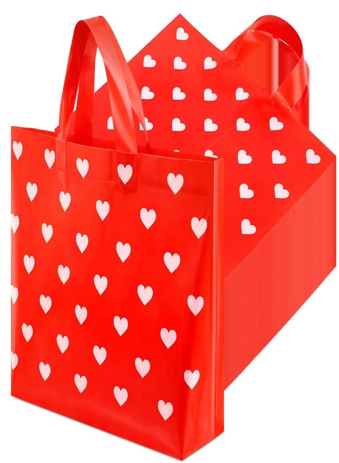 Sinload 100 Pcs Large Valentines Day Gift Bags with Handle Red Heart Plastic Treat Bags Bulk 13.8" x 9.8" Heart Goodie Candy Merchandise Shopping Pouch for Valentine Party Wedding Galentines - Image 1
