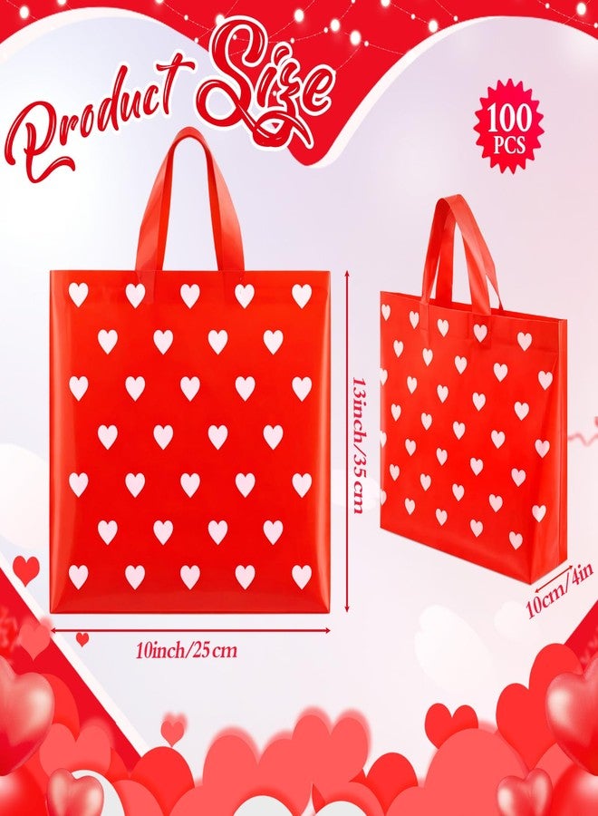 Sinload 100 Pcs Large Valentines Day Gift Bags with Handle Red Heart Plastic Treat Bags Bulk 13.8" x 9.8" Heart Goodie Candy Merchandise Shopping Pouch for Valentine Party Wedding Galentines - Image 3