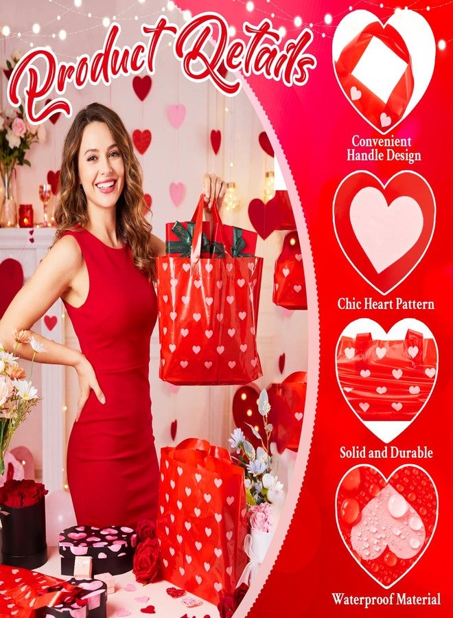 Sinload 100 Pcs Large Valentines Day Gift Bags with Handle Red Heart Plastic Treat Bags Bulk 13.8" x 9.8" Heart Goodie Candy Merchandise Shopping Pouch for Valentine Party Wedding Galentines - Image 5