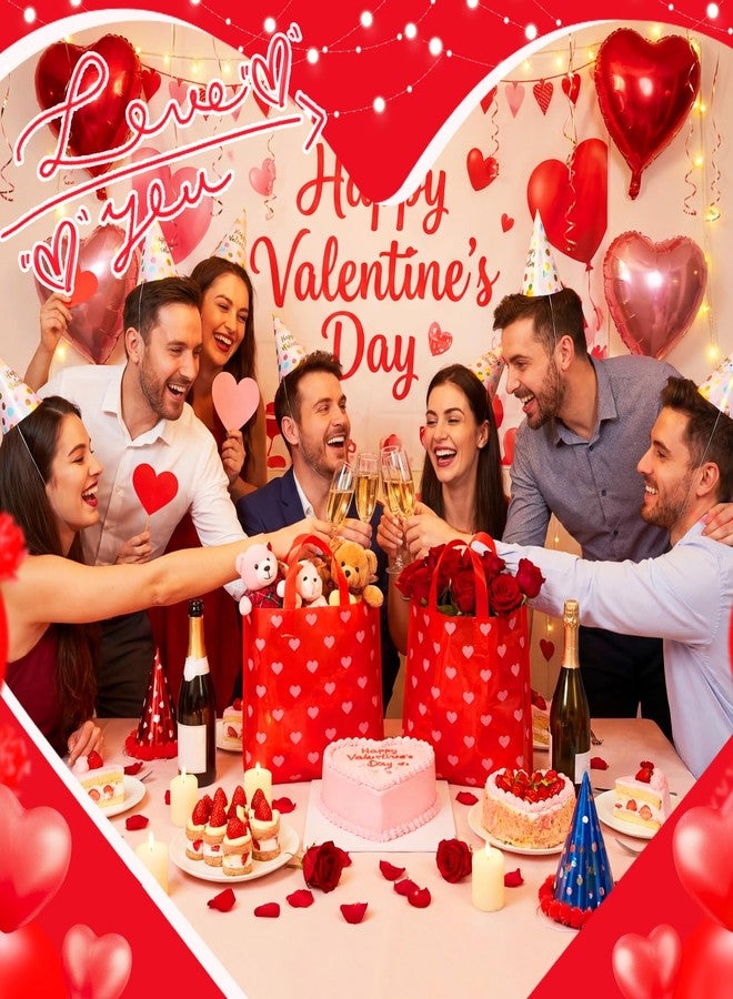 Sinload 100 Pcs Large Valentines Day Gift Bags with Handle Red Heart Plastic Treat Bags Bulk 13.8" x 9.8" Heart Goodie Candy Merchandise Shopping Pouch for Valentine Party Wedding Galentines - Image 4