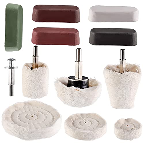 Hedume Set of 12 Buffing Pad Polishing Wheel Kits Included 5 Pack Rouge Compound, Cone, Column, Mushroom, T-Shaped Wheel Grinding Head with 1/4" Handle-for Manifold/Aluminum/Stainless Steel/Chrome - Image 1