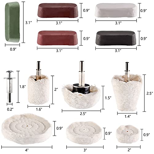 Hedume Set of 12 Buffing Pad Polishing Wheel Kits Included 5 Pack Rouge Compound, Cone, Column, Mushroom, T-Shaped Wheel Grinding Head with 1/4" Handle-for Manifold/Aluminum/Stainless Steel/Chrome - Image 2