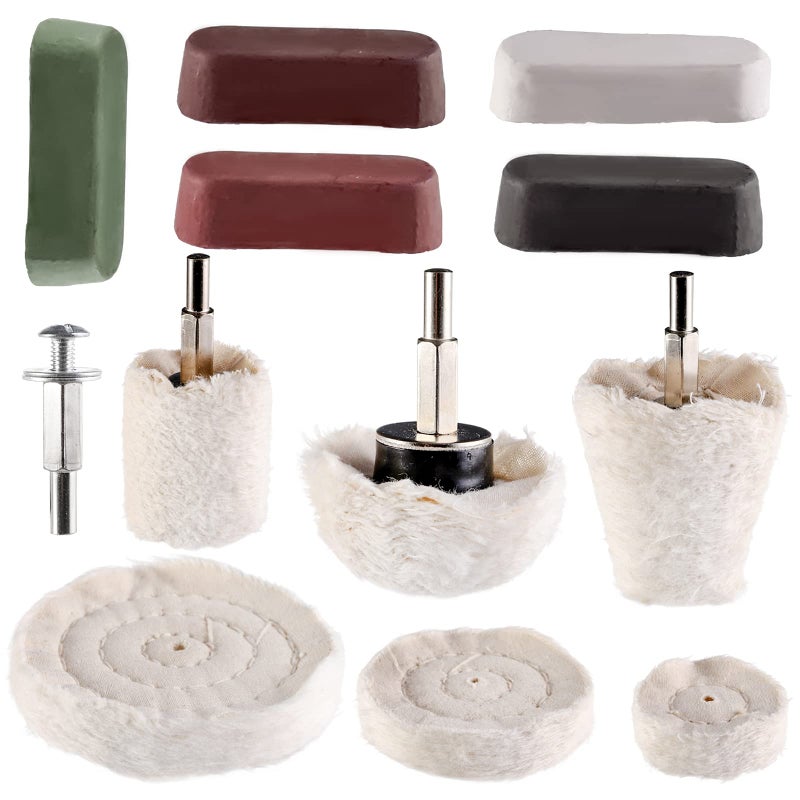 Hedume Set of 12 Buffing Pad Polishing Wheel Kits Included 5 Pack Rouge Compound, Cone, Column, Mushroom, T-Shaped Wheel Grinding Head with 1/4" Handle-for Manifold/Aluminum/Stainless Steel/Chrome - Image 5
