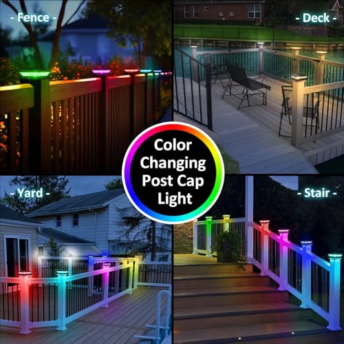 T-SUN TSUN Solar Post Cap Lights Outdoor 6 Pack 2 Modes LED Fence Post Solar Lights Fit for 4x4 5x5 6x6 VinylWooden Posts Waterproof Deck Post Lights Solar Powered for Garden Patio Gate Porch - Image 3