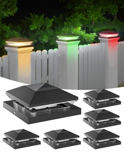 T-SUN TSUN Solar Post Cap Lights Outdoor 6 Pack 2 Modes LED Fence Post Solar Lights Fit for 4x4 5x5 6x6 VinylWooden Posts Waterproof Deck Post Lights Solar Powered for Garden Patio Gate Porch - Image 1