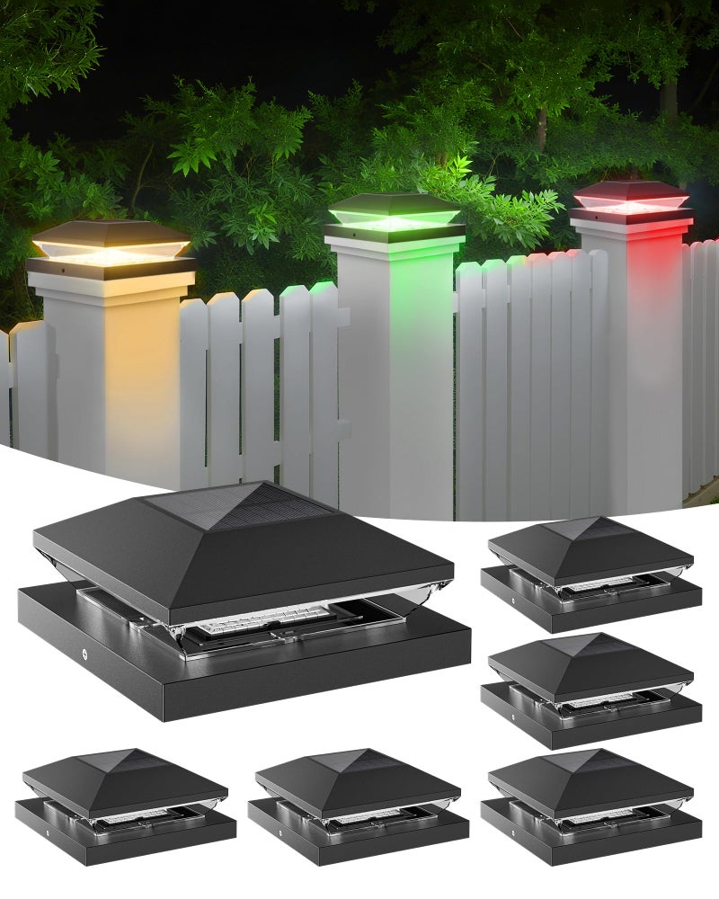 T-SUN TSUN Solar Post Cap Lights Outdoor 6 Pack 2 Modes LED Fence Post Solar Lights Fit for 4x4 5x5 6x6 VinylWooden Posts Waterproof Deck Post Lights Solar Powered for Garden Patio Gate Porch - Image 2