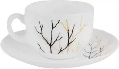 TREANDCARD Diva Golden Fall Iris Opalware 6 Cup 6 Saucer Set White White Gold Black Cup and Saucer - Image 3