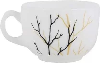 TREANDCARD Diva Golden Fall Iris Opalware 6 Cup 6 Saucer Set White White Gold Black Cup and Saucer - Image 2