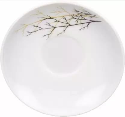 TREANDCARD Diva Golden Fall Iris Opalware 6 Cup 6 Saucer Set White White Gold Black Cup and Saucer - Image 1