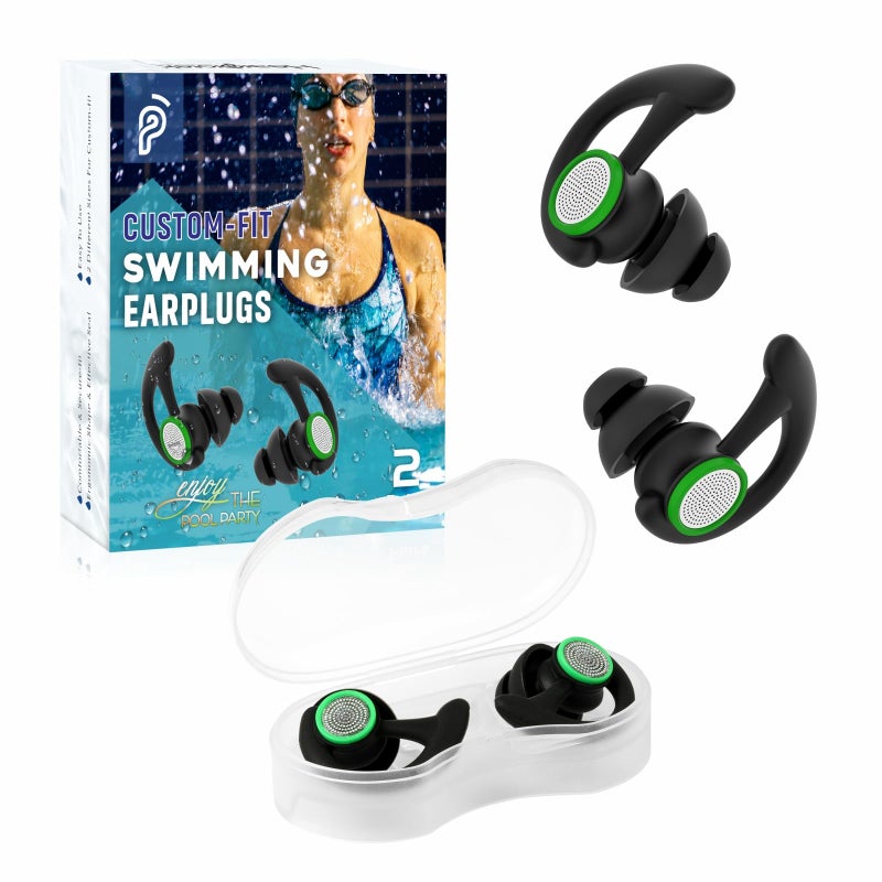 Hearprotek Ear Plugs for Swimming â€“ 2 Pairs Soft Silicone Reusable Waterproof Earplugs for Adults & Men Women, Custom Fit for Swimmers Ear, Pool, Beach, Snorkeling, Surfing, Kickboard Training(Black) - Image 1