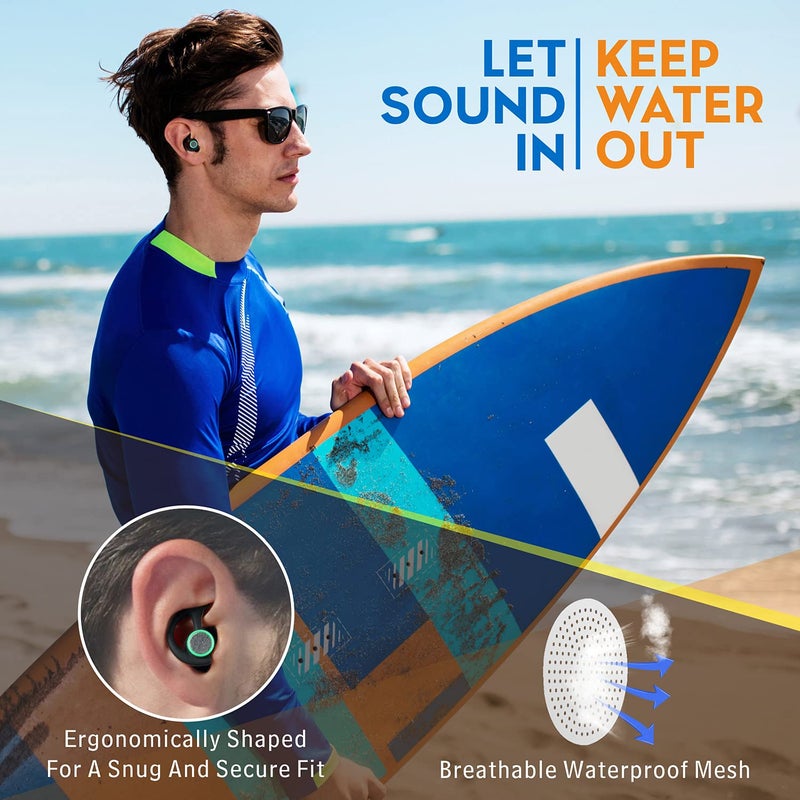 Hearprotek Ear Plugs for Swimming â€“ 2 Pairs Soft Silicone Reusable Waterproof Earplugs for Adults & Men Women, Custom Fit for Swimmers Ear, Pool, Beach, Snorkeling, Surfing, Kickboard Training(Black) - Image 2