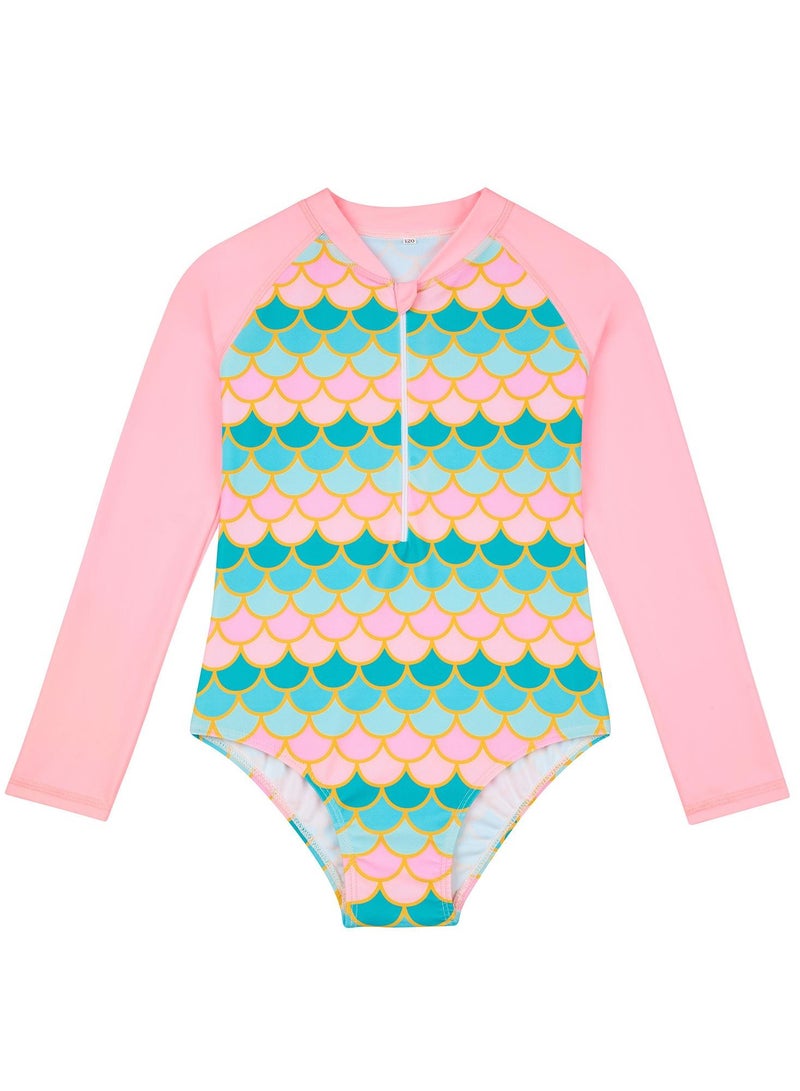 Loquat Children's Mermaid  Long Sleeve Swimsuit Pink/Green - Image 1