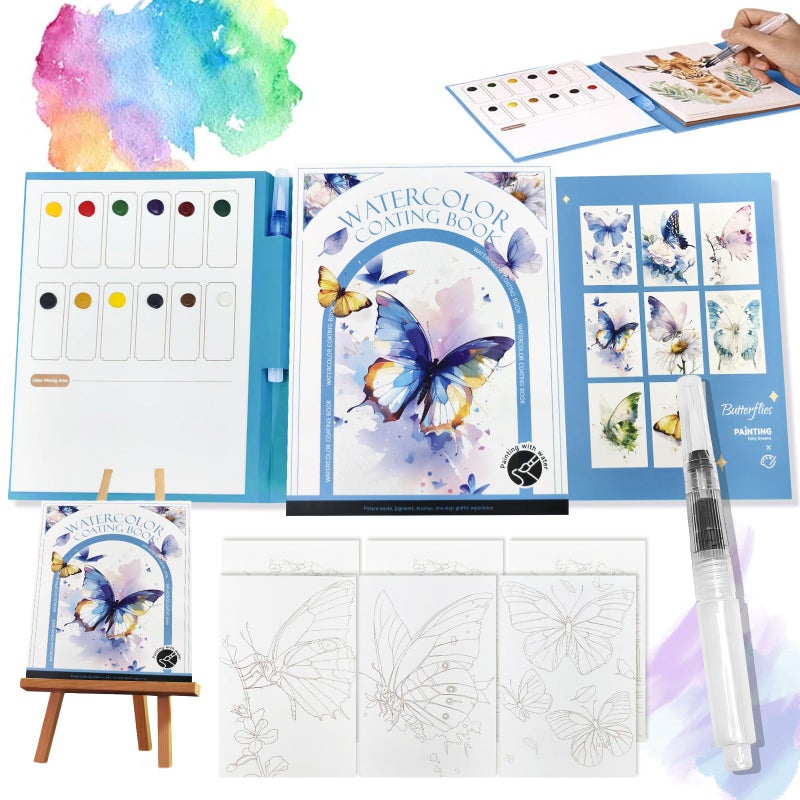 TLM 2026 New Creative Stress Relief Kit Watercolor Painting Book,3-Fold Water Color Pad,Mini Watercolor Workbook Travel Set for Beginners and Enthusiasts (Butterfly) - Image 1