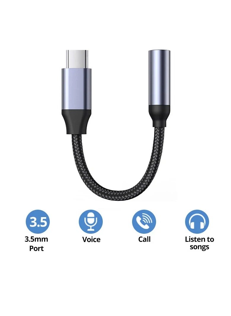 AROAQ محول جاك AUX كابل، محول USB نوع C إلى 3.5 مم سماعة، كابل دنجلي صوتي USB C إلى AUX مطلي بالذهب، محول صوتي رقمي سماعة مضاد للأكسدة، (1 قطعة، رمادي) - Image 1