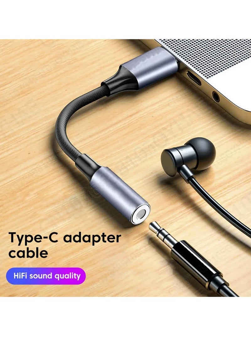 AROAQ محول جاك AUX كابل، محول USB نوع C إلى 3.5 مم سماعة، كابل دنجلي صوتي USB C إلى AUX مطلي بالذهب، محول صوتي رقمي سماعة مضاد للأكسدة، (1 قطعة، رمادي) - Image 2